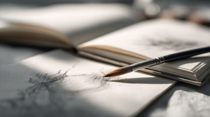 Sketchbook with paintbrush