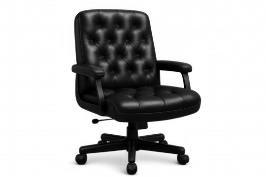 Comfortable black leather office chair with a transparent background, perfect for easy integration into any design project