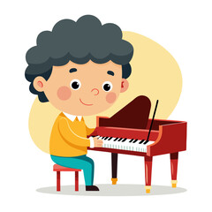little boy playing piano vector