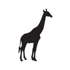 Giraffe silhouette vector icon. Standing African safari animal graphic symbol, isolated on white background. Wildlife logo design element.
