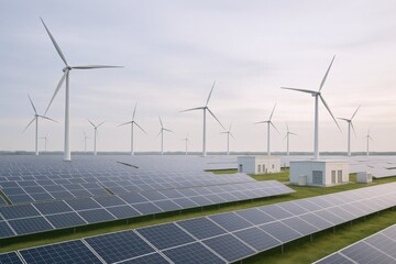 Wind Turbines and Solar Panels Generating Clean Renewable Energy in a Sustainable Environment