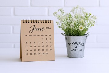 June 2024 Calendar with Flowers in Rustic Pot: A Fresh Start to Summer Planning