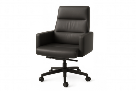 Comfortable and stylish black leather office chair isolated on transparent background, perfect for workspace designs