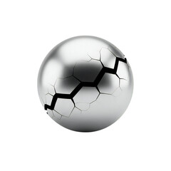Shattered metallic sphere revealing dark interior, representing breakdown, failure, or hidden problems in a sleek, modern design