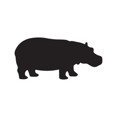 Hippopotamus silhouette vector icon. Standing African hippo graphic symbol, isolated on white background. Wildlife animal logo design element.
