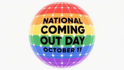 National Coming Out Day: Rainbow Color Ball with Text, representing the self-identity of the LGBTQ+community, used for advocating for the rights of sexual minorities and community activities.