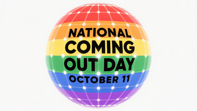 National Coming Out Day: Rainbow Color Ball with Text, representing the self-identity of the LGBTQ+community, used for advocating for the rights of sexual minorities and community activities.