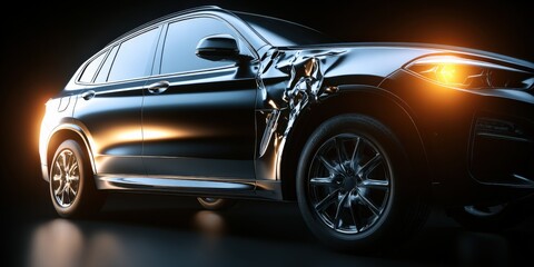 Fototapeta premium Sleek Black SUV Studio Shot with Dramatic Lighting Displaying its Modern and Luxurious Design
