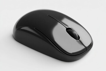 Sleek Black Computer Mouse with Scroll Wheel on White Background for Technology Concepts