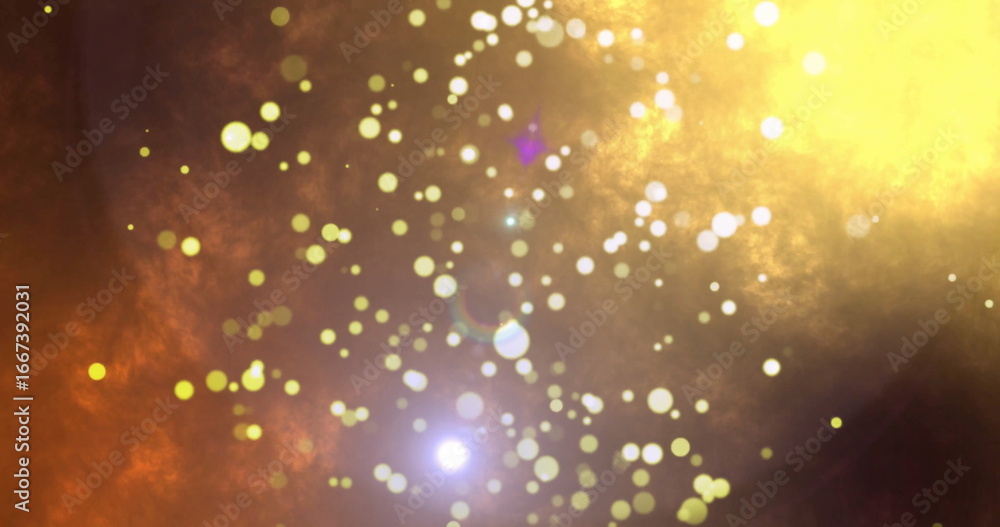 Poster swirling luminous circles and bokeh light particles floating in cosmic space, abstract light theme