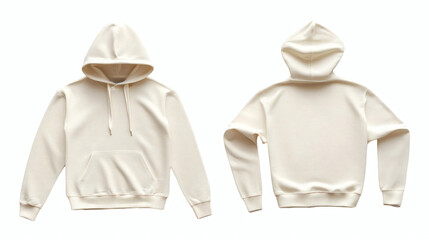 Cream hoodie mockup showing front and back views, ideal for apparel design, branding, online stores, and promotional visuals on white background