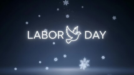 Labor Day message, dove of peace with snowflakes falling, holiday concept, national holiday, patriotic, celebration. Perfect for openers, title sequences and social media posts. - Powered by Adobe