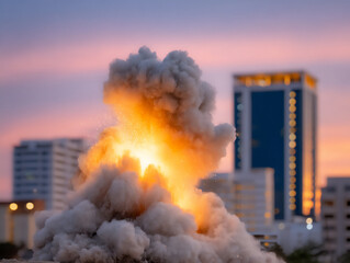 a building collapsing dramatically during a movie scene, epic fail for the building (on purpose),