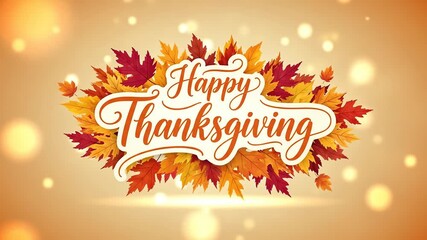 Autumnal Thanksgiving greeting with stylized lettering surrounded by colorful maple leaves. - Powered by Adobe