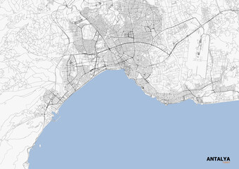 Detailed vector highway map zoom of Antalya in Turkey