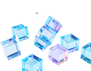 Obraz premium Cubes floating; 3D rendering. Crystal, holographic effect on a white background. For presentations