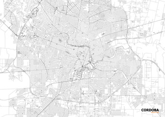 Vector city map of Córdoba showing detailed highways and urban layout in zoomed view with c
