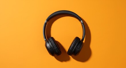 Acoustic Immersion: The image captures a sleek, modern over-ear headphones sitting against a vivid orange backdrop, casting a gentle shadow, promising a premium auditory experience.