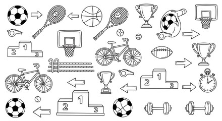 Monochrome seamless pattern showcasing diverse sports elements and equipment in vector style