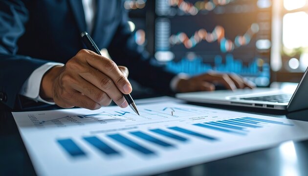 Businessman analyzing financial charts. - Powered by Adobe