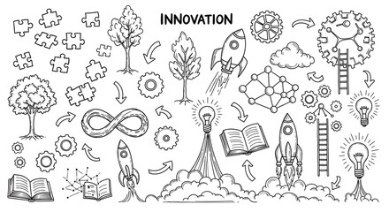 Illustration of innovative ideas with hand-drawn sketches representing creative concepts and