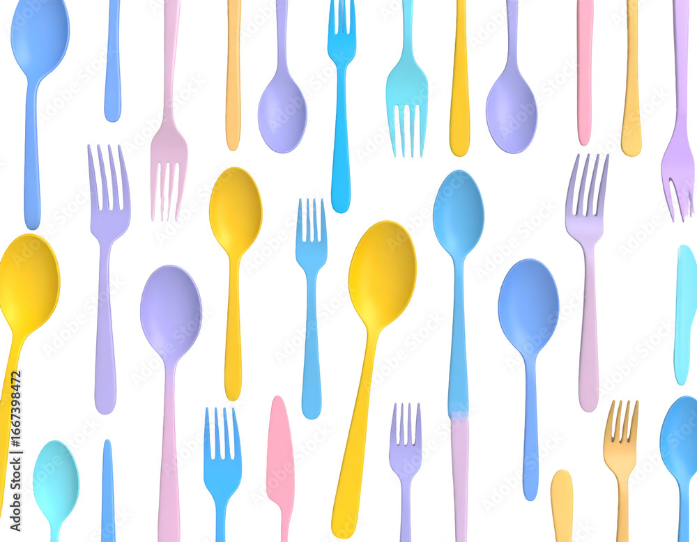 Poster colorful cutlery creates a playful pattern, perfect for adding a touch of whimsy to any design.