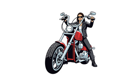 Obraz premium Illustration of a stylish woman riding a customized cruiser motorcycle