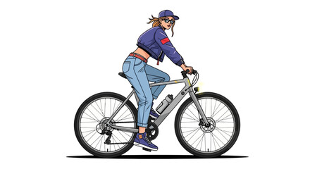 Obraz premium Stylish woman enjoying an energetic bike ride on her electric bicycle