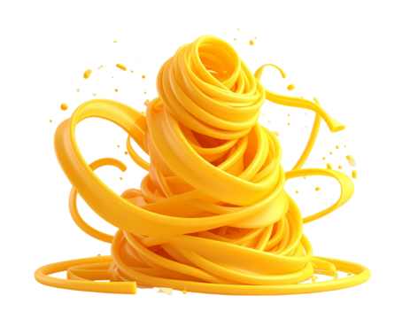 Abstract yellow swirls rise in a playful dance of glossy curves and dynamic shapes.