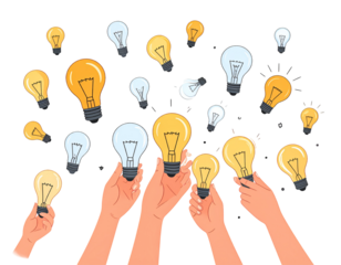 Hands holding light bulbs, representing ideas