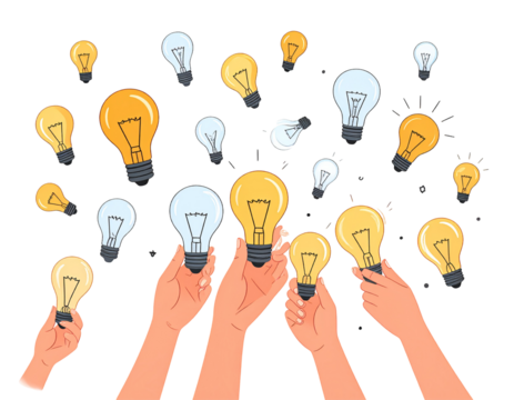 Hands holding light bulbs, representing ideas