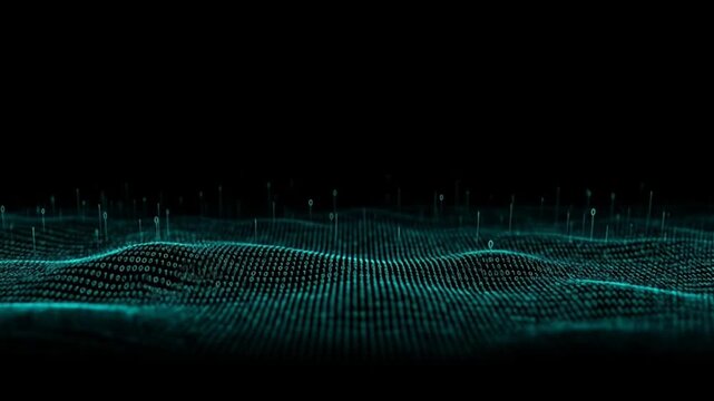 Abstract Binary Code Flowing on Digital Landscape