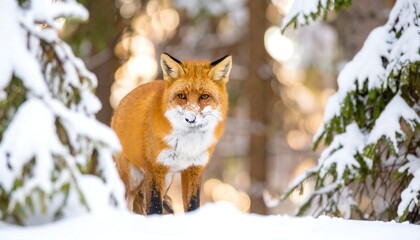 Naklejka premium Red fox stands in snow