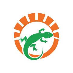 Lizard Logo Design Green Lizard in a Circle with Sun Rays.