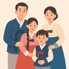 Fototapeta premium Family in Hanbok Traditional Portrait