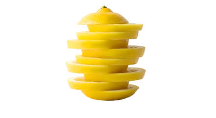 Stacked Lemon Slices Create a Tower on Transparent Background, Fresh and Vibrant Citrus Fruit