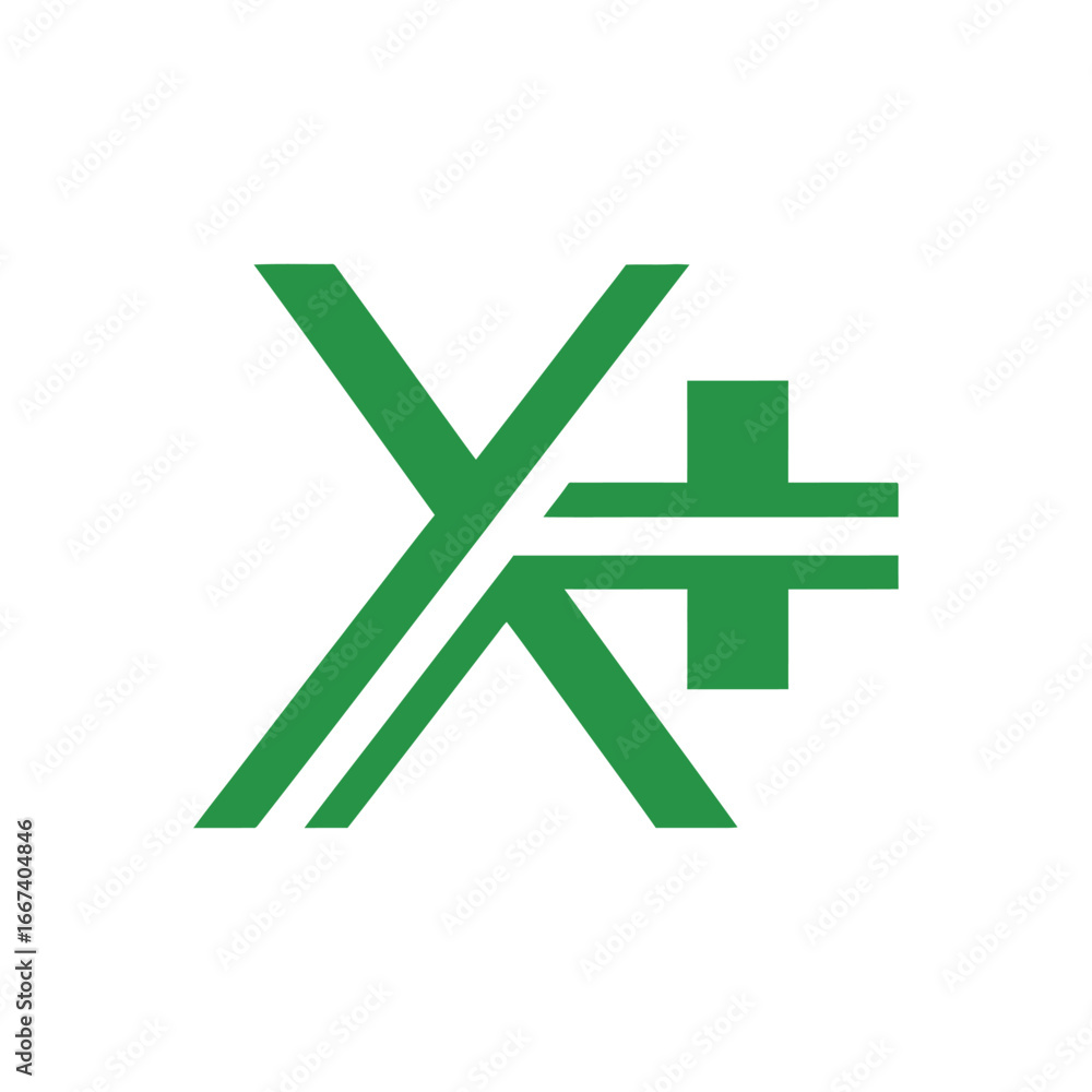 Poster abstract green geometric logo symbol with intersecting lines and plus sign.