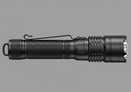Sleek black flashlight with textured grip and durable construction illuminates pathways with its powerful beam