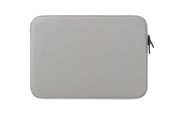 Modern gray laptop sleeve with zipper on transparent background