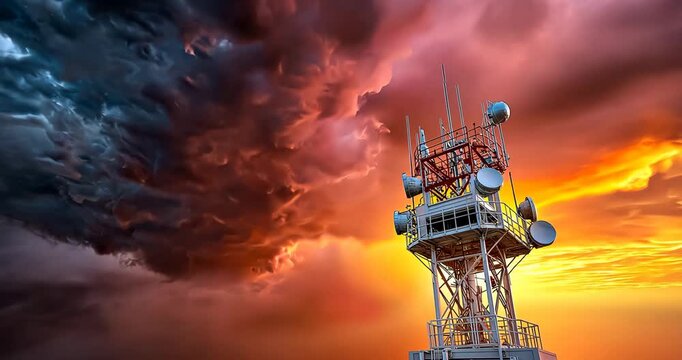 Mars weather monitoring station tracking atmospheric conditions scientific instruments against dramatic sky understanding alien climate patterns