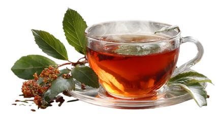 Glass cup of hot aromatic tea isolated on transparen background