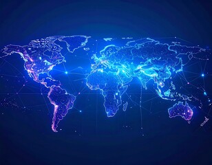 Illuminated global connectivity network showcasing worldwide communication and data transfer