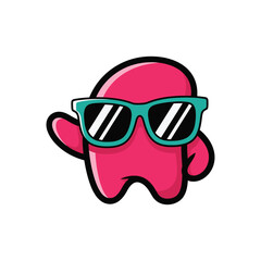 Cartoon Pink Blob Character with Sunglasses Waving.