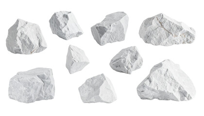 Naklejka premium Eleven off-white rocks arranged, isolated on black