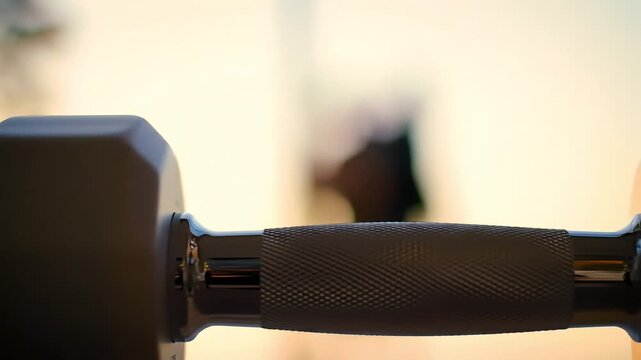 Dumbbell close-up during exercise for strength and fitness