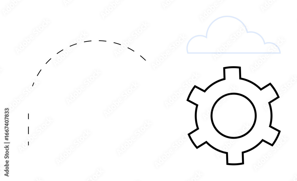 Poster gear representing automation, dashed line indicating process flow, cloud showing connectivity. ideal