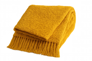 Soft yellow blanket folding gently, highlighting textured edges against transparent backdrop