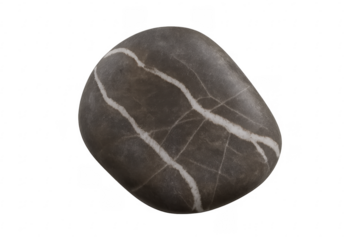 Smooth gray stone showing white veins on transparent background