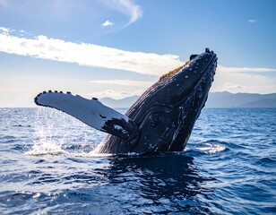 Obraz premium Humpback whale breaching in ocean