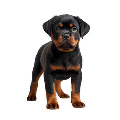 Fototapeta premium Adorable Rottweiler Puppy Standing Isolated on White Background Cute Dog Pet Animal Young Rottweiler Breed Friendly Companion
